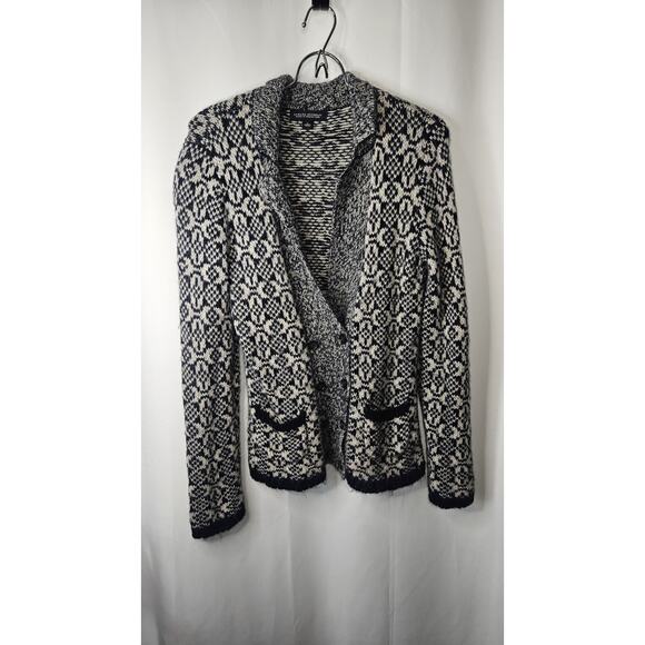 Banana Republic Navy & White Fair Isle Alpaca Blend Cardigan Sweater Size Small - Picture 3 of 10
